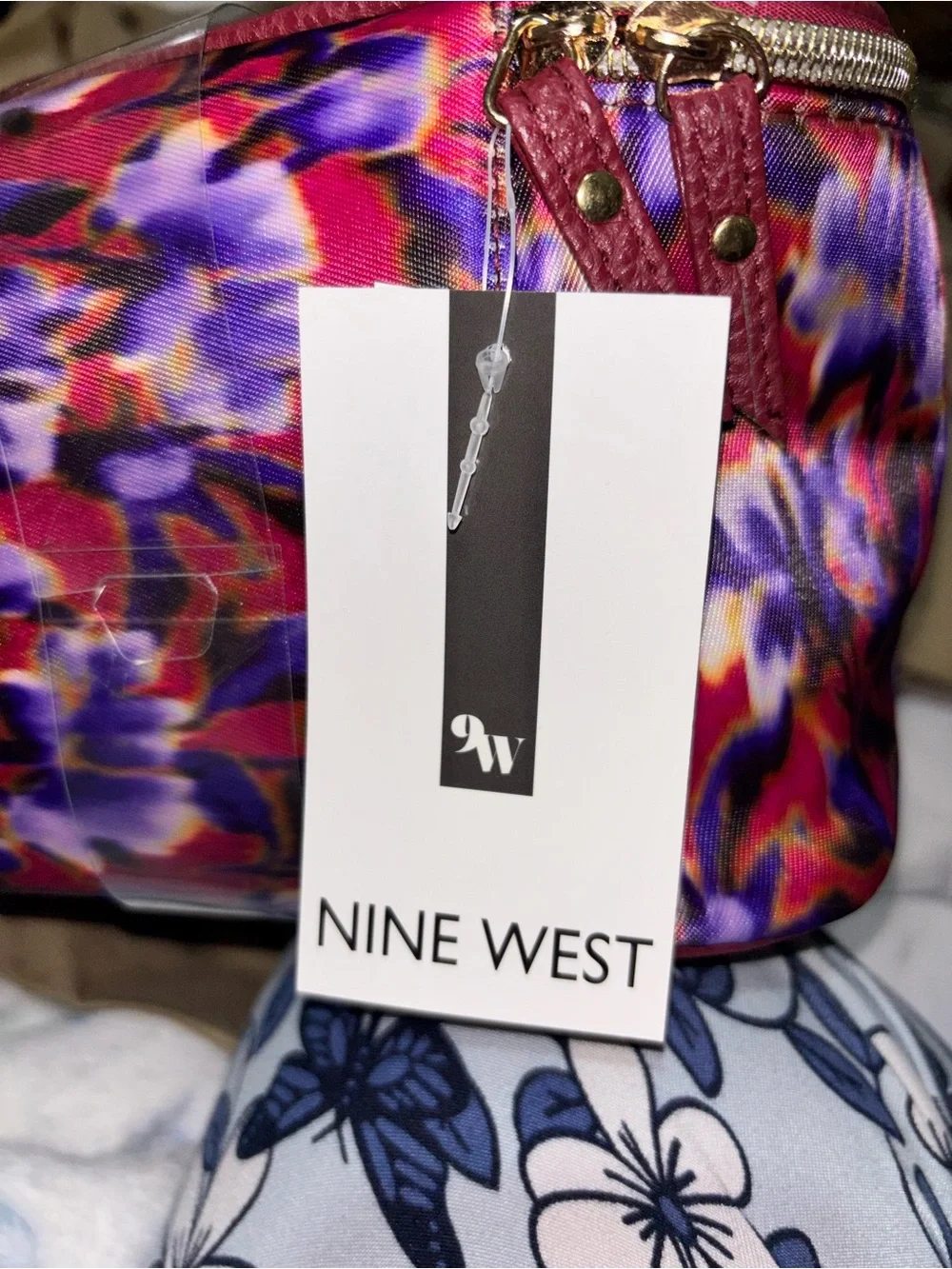 Nine West Travel Cosmetic Bag Set Floral Burgundy Toiletry Case NWT
